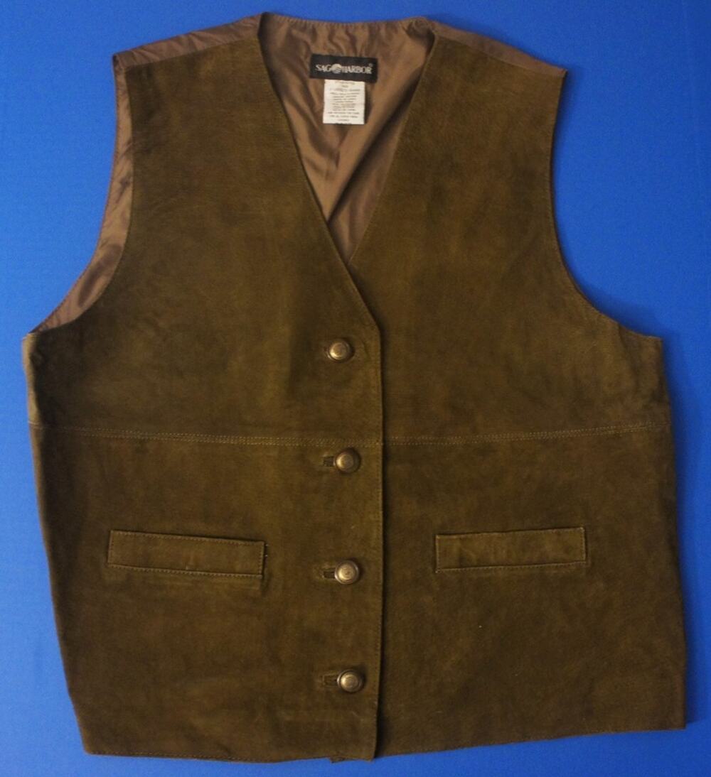 SAG HARBOR Women's Vintage Leather Button Up Brown Vest Size X-Large